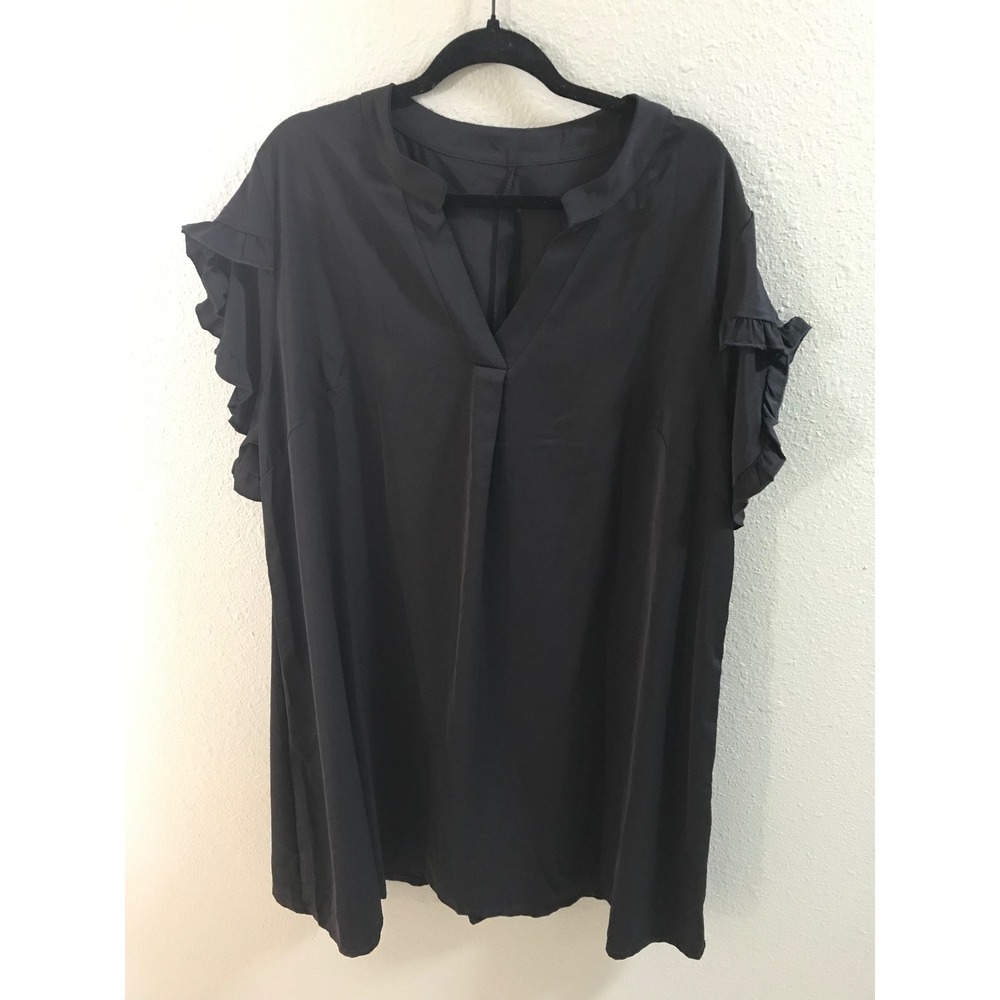 SHEIN Curve Black Dress 3XL Ruffle Sleeve Plus Size Flowy Shift Mini Dress - Picture 2 of 8